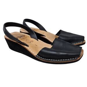 Pons 9 Avarca Black Leather Wedge Sandal Coastal Casual Minimalist Comfort